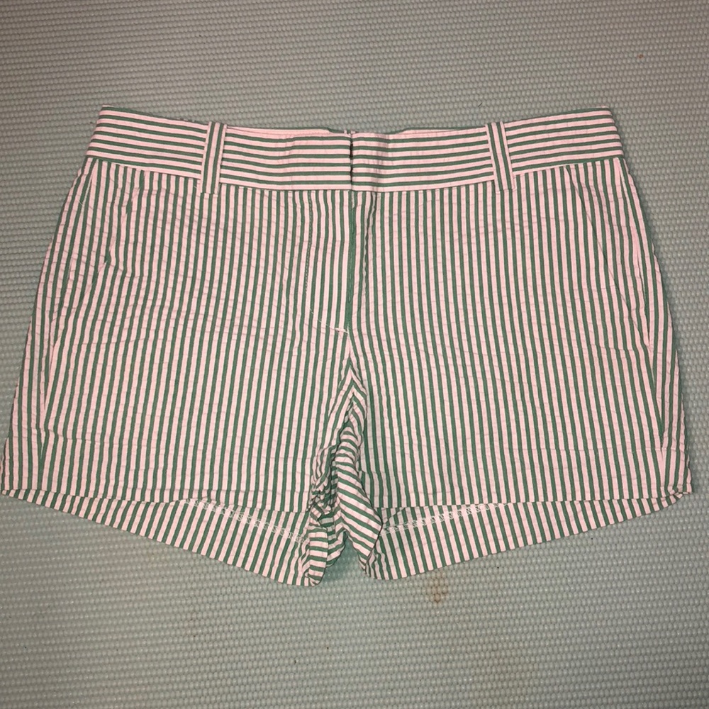 JCrew green seersucker shorts